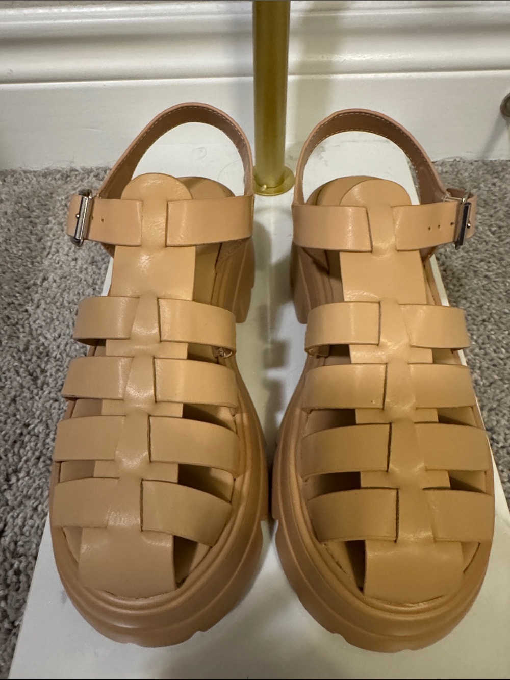 Womens Tan Woven Platform Fisherman Sandals